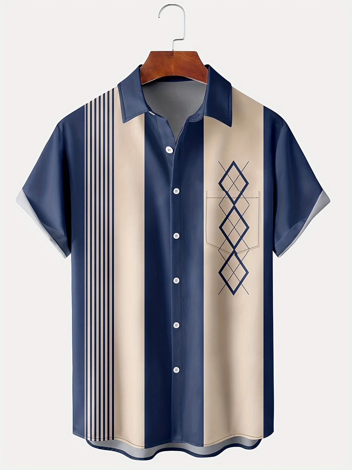 Retro overhemd met korte mouwen en geometrisch design