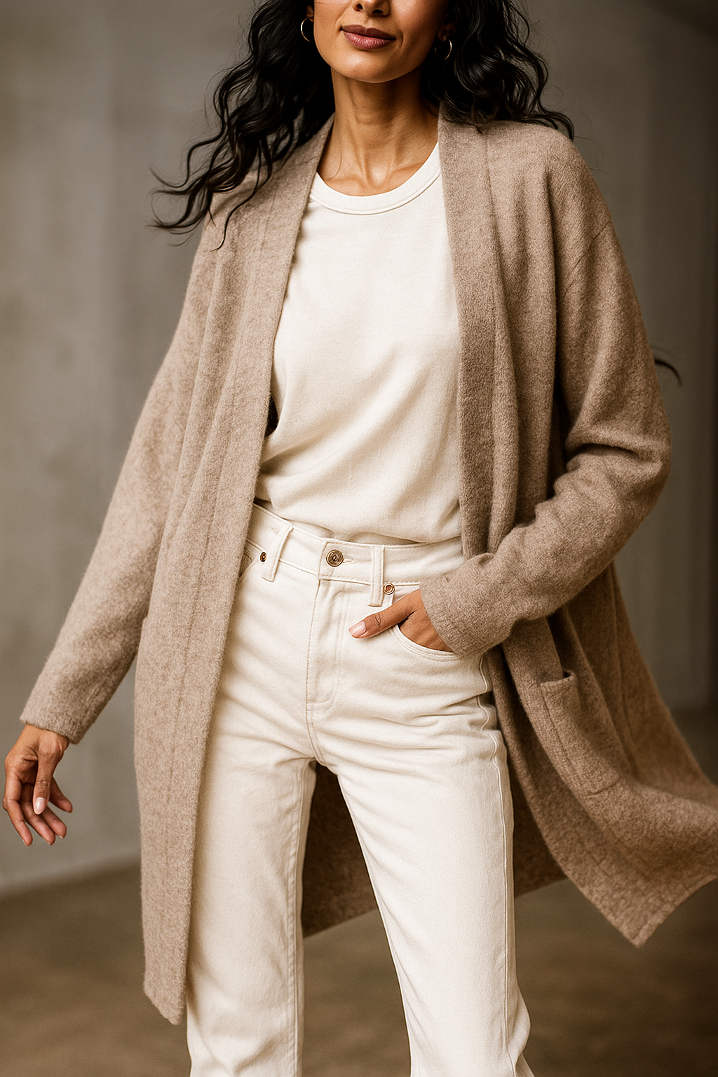 Dames Vest | Lang Gebreid met Zakken