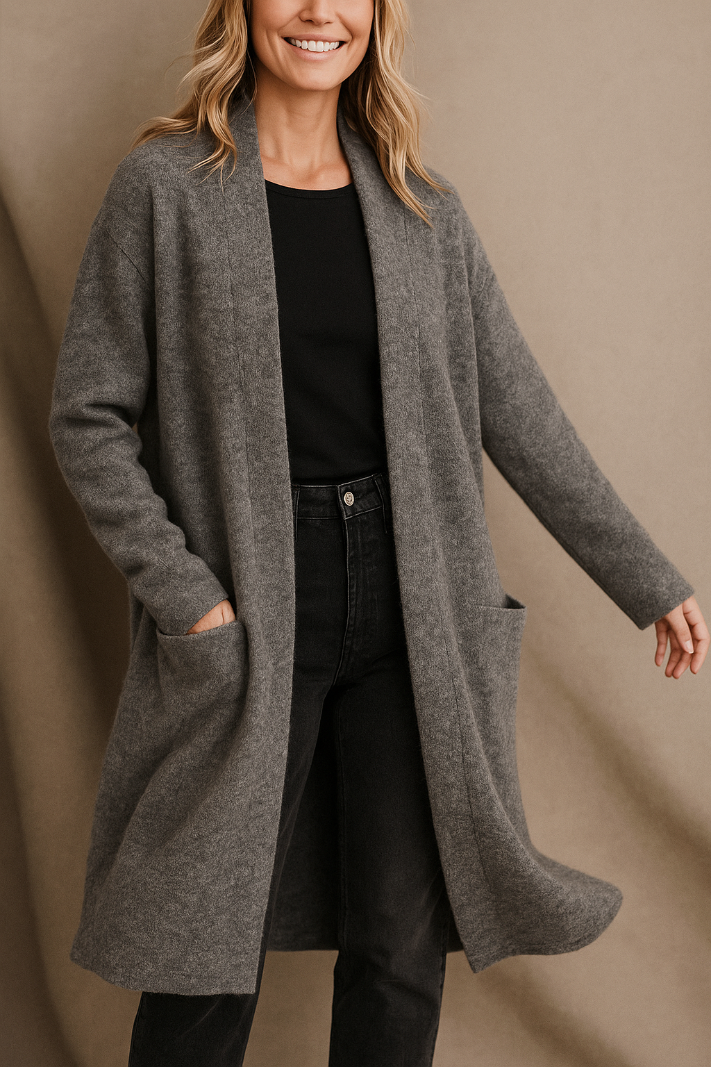 Dames Vest | Lang Gebreid met Zakken