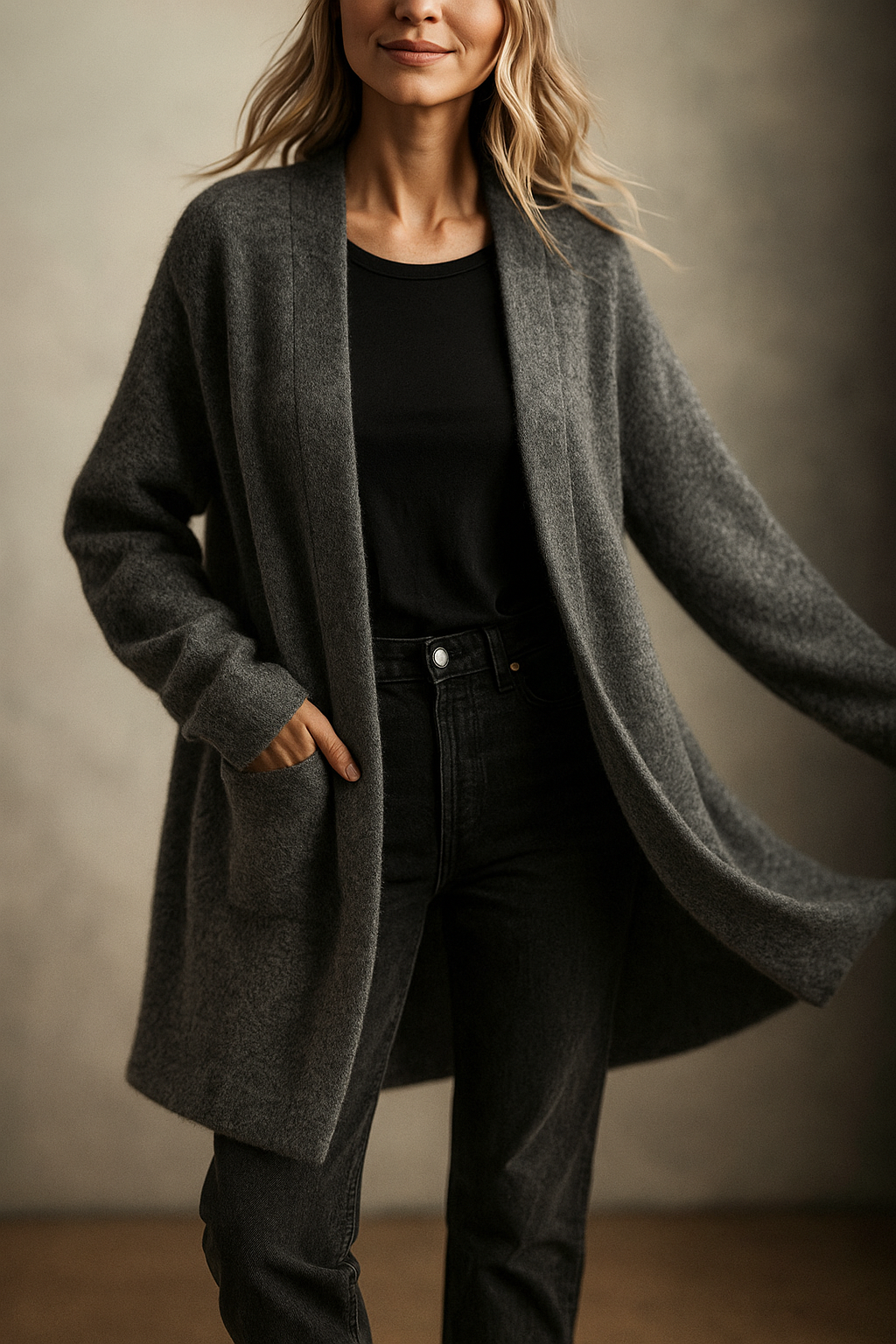 Dames Vest | Lang Gebreid met Zakken
