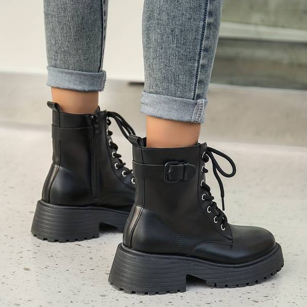 Lysanne - Stoere Enkelhoge Boots met Plateauzool