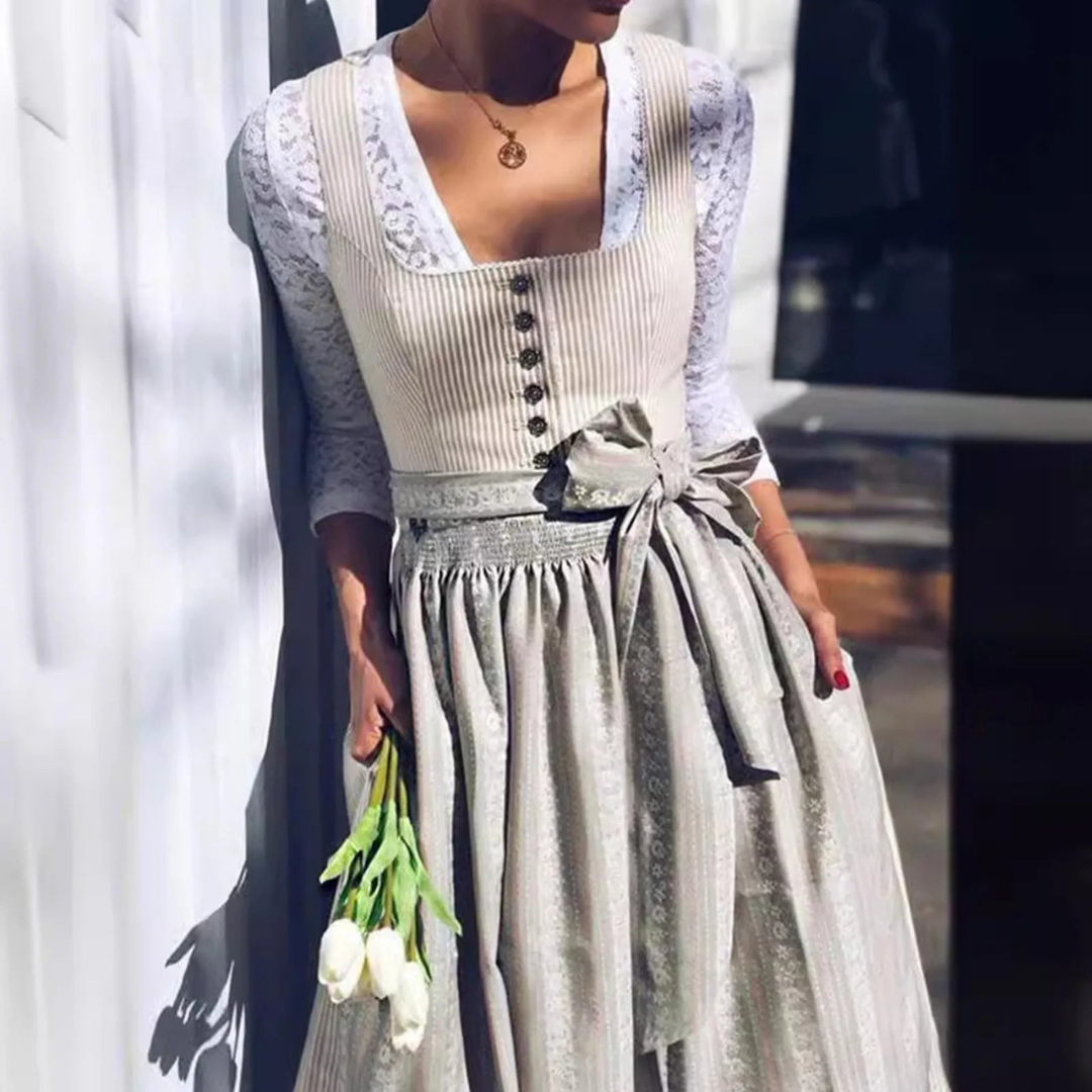 Oktoberfest Dirndl Jurk Dames Grijs & Strikceintuur