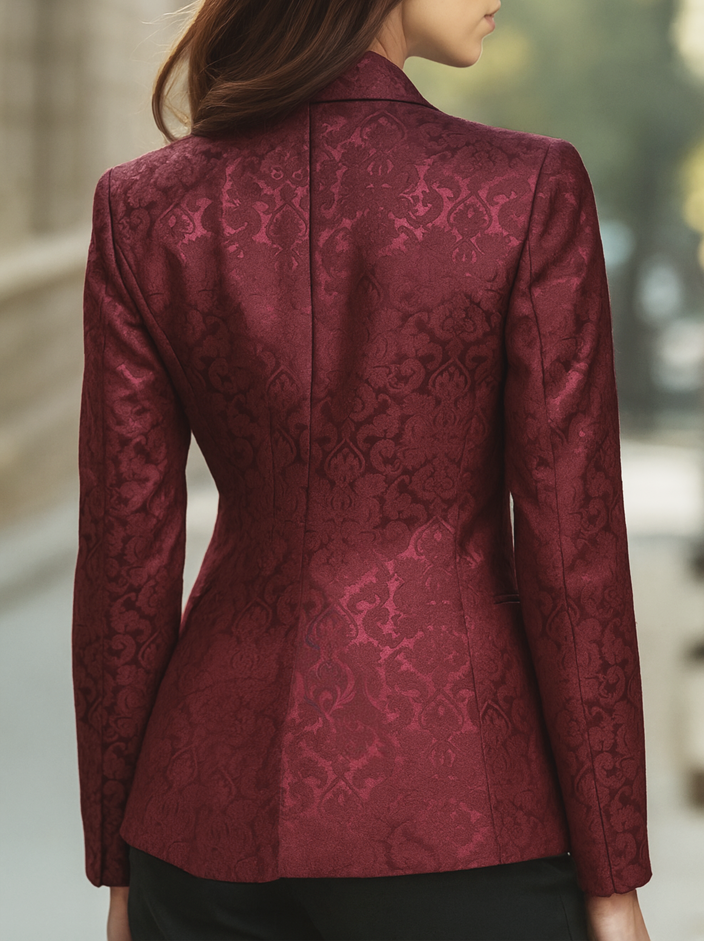 Dames Blazer Bordeaux | Jacquard & Slim Fit