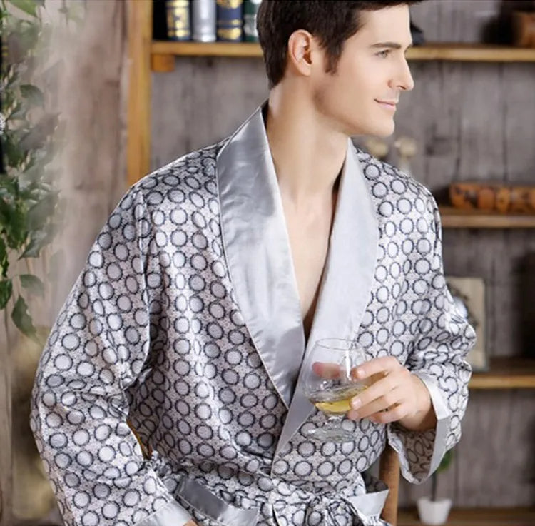 Luxe Heren Kimono – Elegante Satijnen Badjas met Oosters Design
