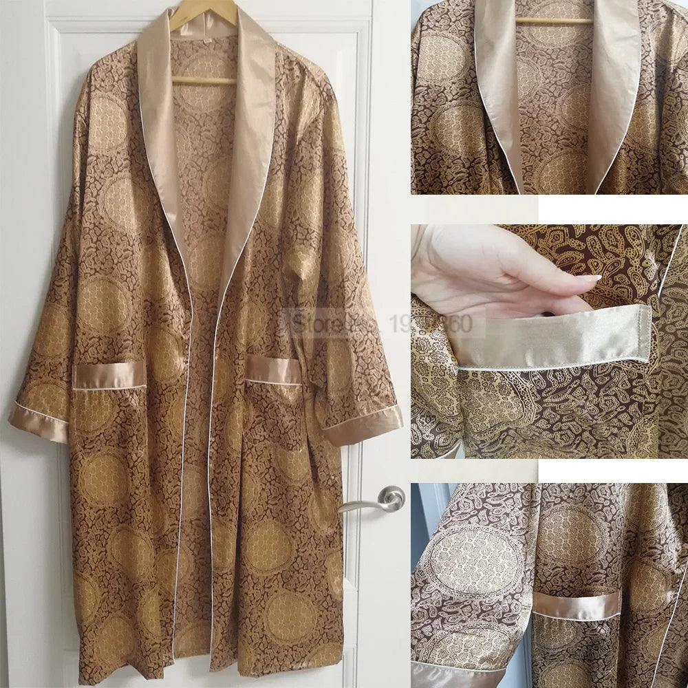 Luxe Heren Kimono – Elegante Satijnen Badjas met Oosters Design