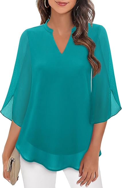 Elena Blouse Dames | V-Hals met Wijde Mouwen