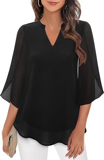 Elena Blouse Dames | V-Hals met Wijde Mouwen