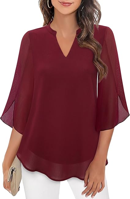 Elena Blouse Dames | V-Hals met Wijde Mouwen