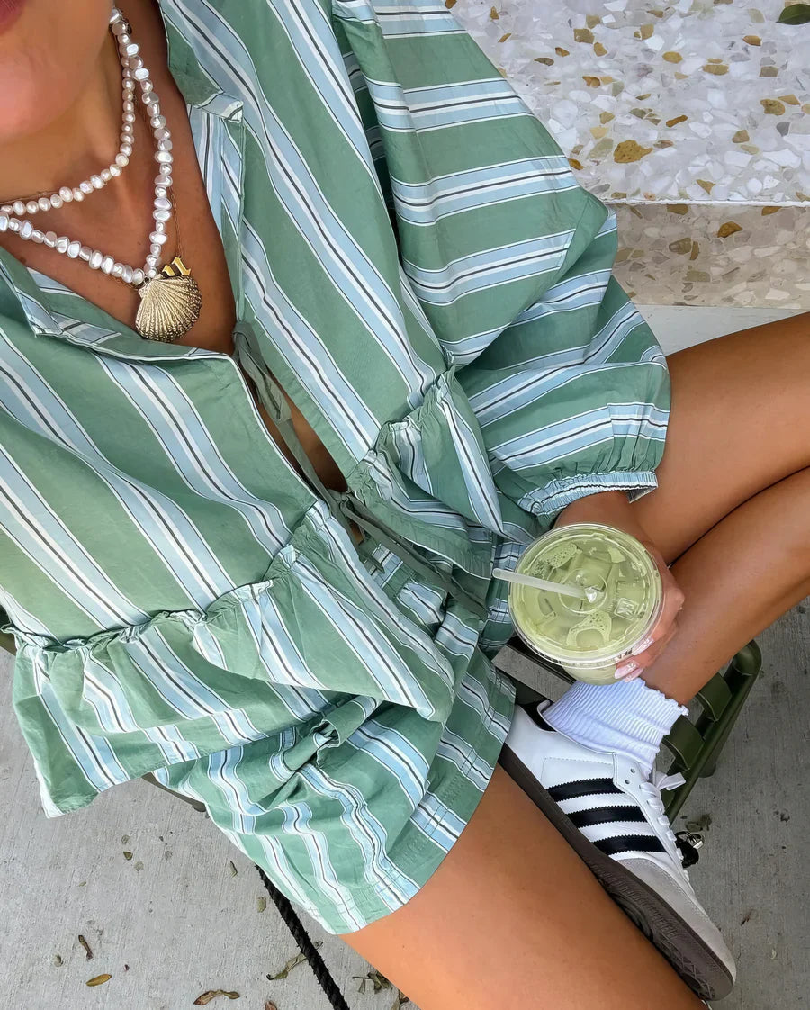 Zomer dames 2-delige set met strepen – Comfortabel en stijlvol short en blouse