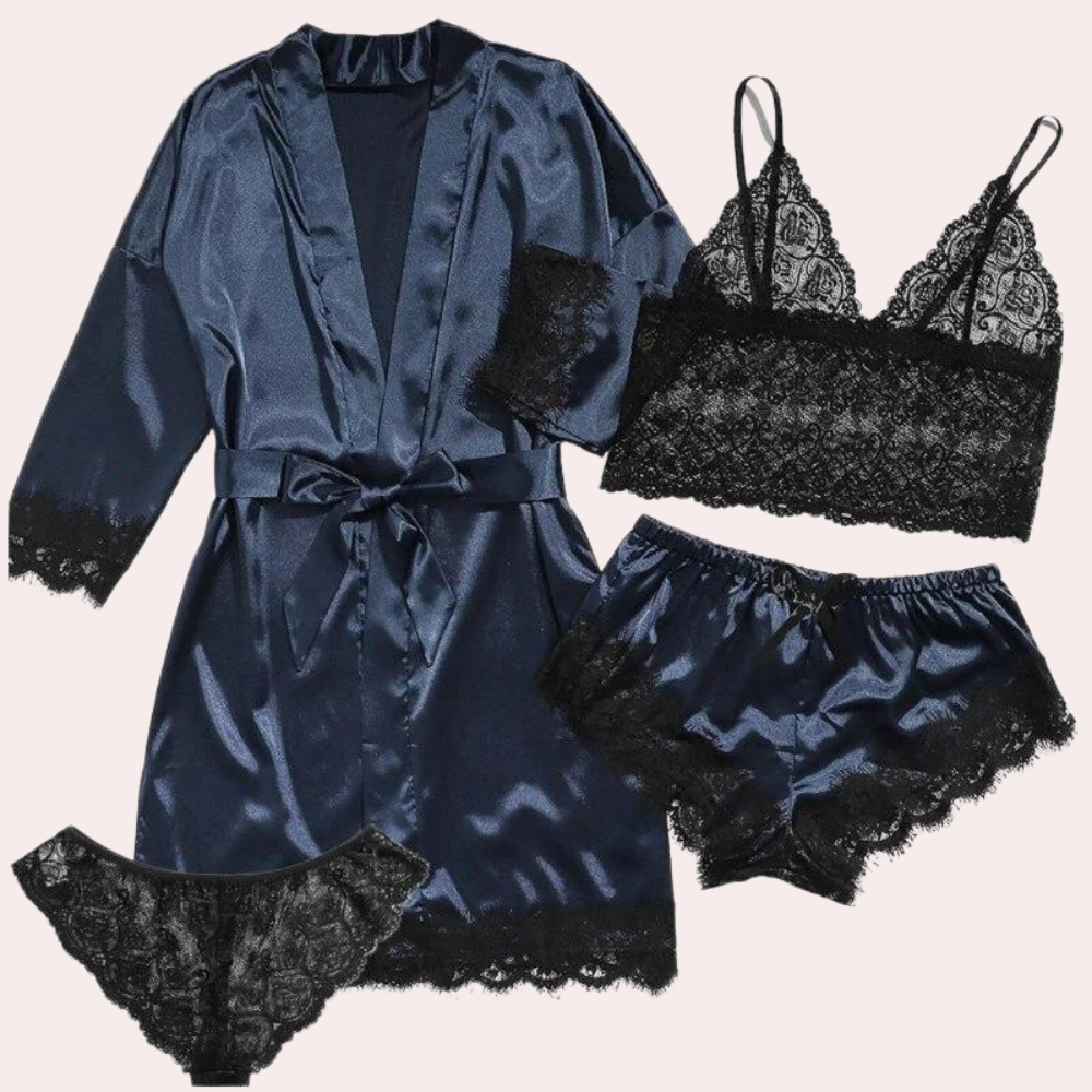 Aurora - Luxe 4-delige Satijnen Pyjamaset voor Dames