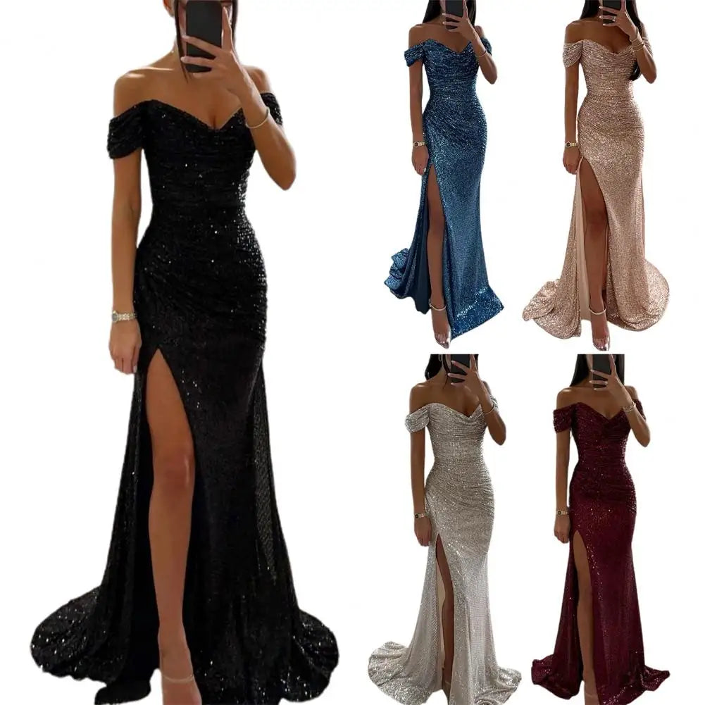 Elegante Avondjurk met Lovertjes en Hoge Split