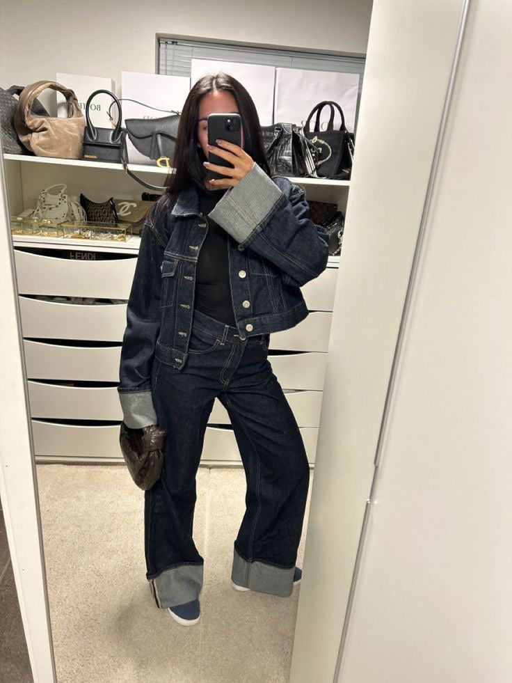Voorjaar dames denim set – Comfortabele en stijlvolle jeans met cropped spijkerjack