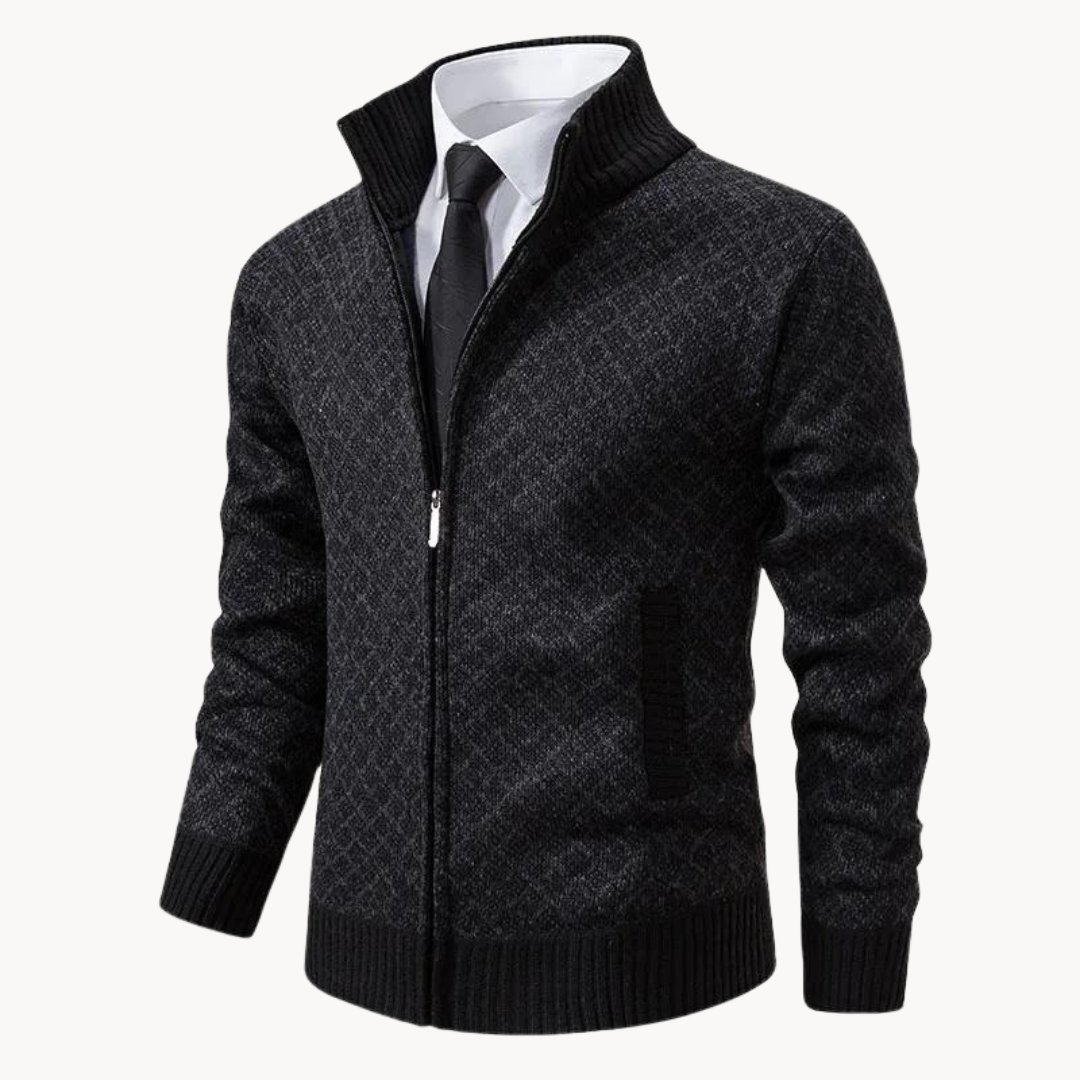 Lorenzo Vest Heren | Gebreid Jacquard & Ritssluiting