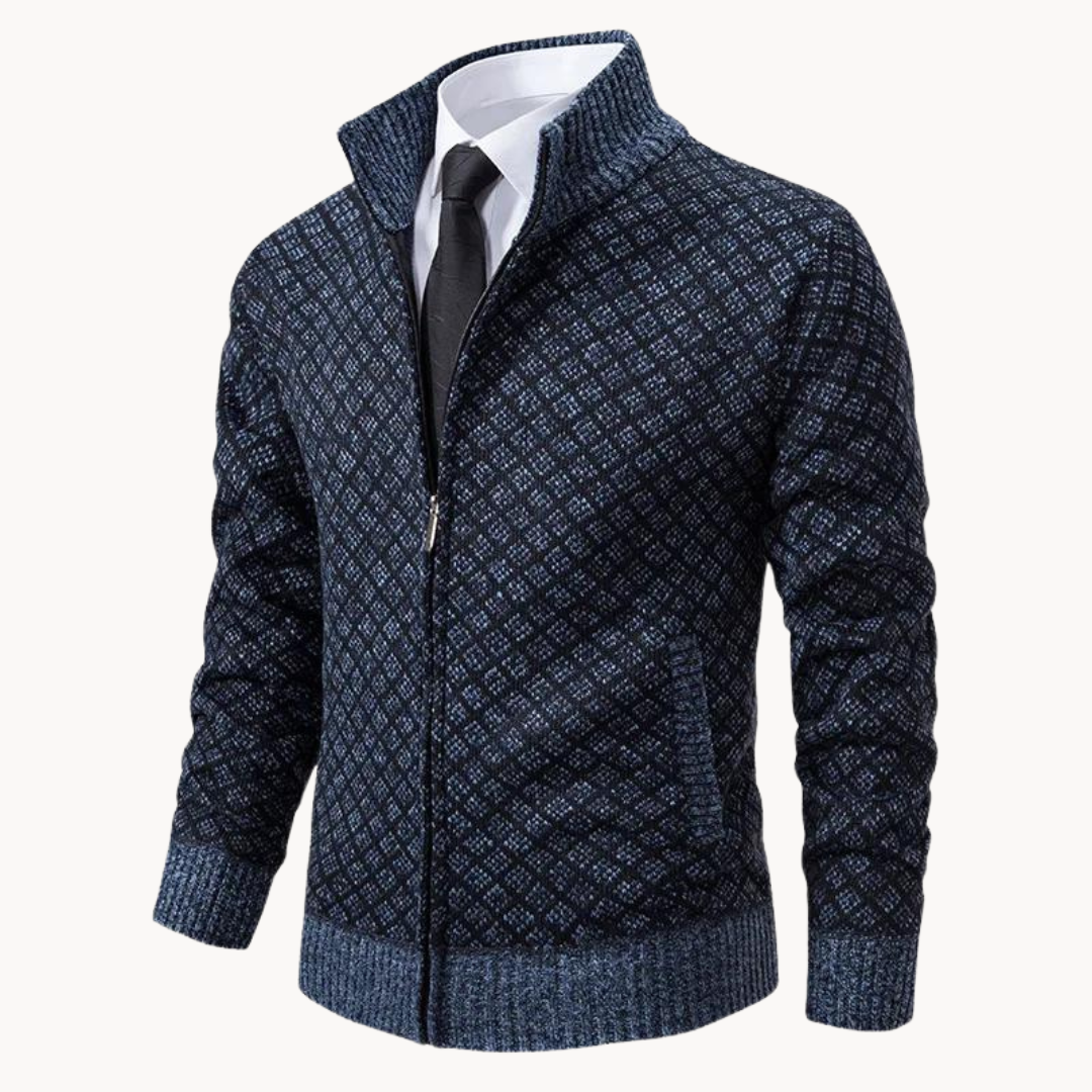 Lorenzo Vest Heren | Gebreid Jacquard & Ritssluiting