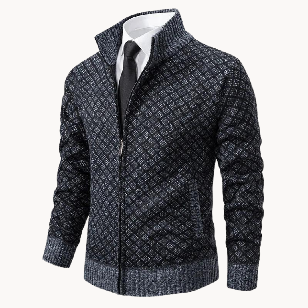 Lorenzo Vest Heren | Gebreid Jacquard & Ritssluiting