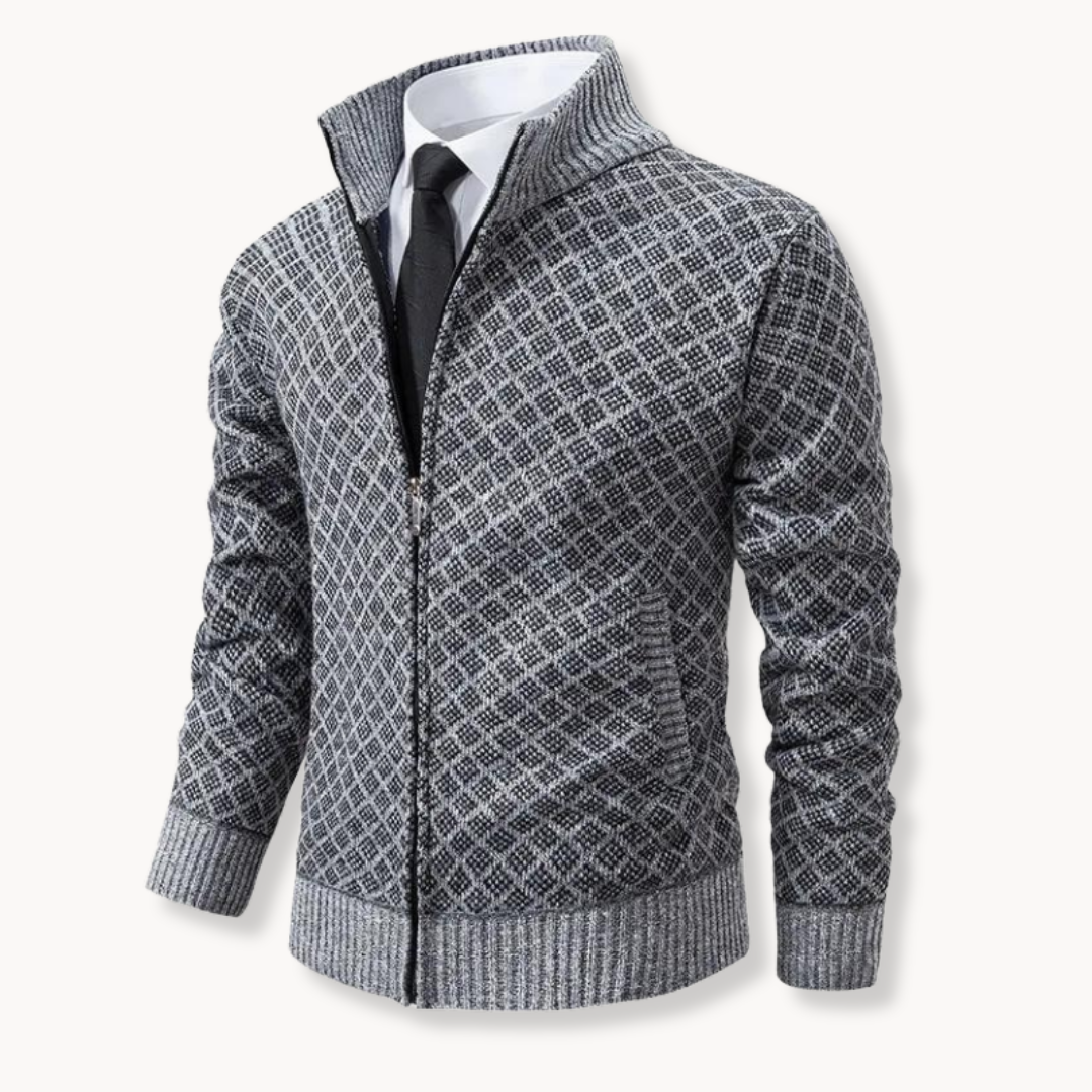 Lorenzo Vest Heren | Gebreid Jacquard & Ritssluiting