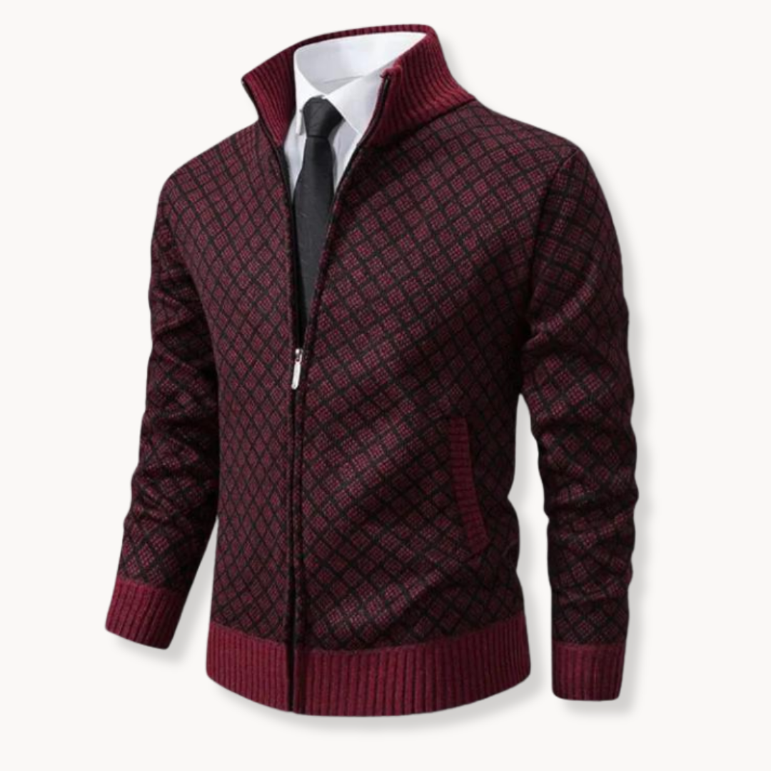 Lorenzo Vest Heren | Gebreid Jacquard & Ritssluiting