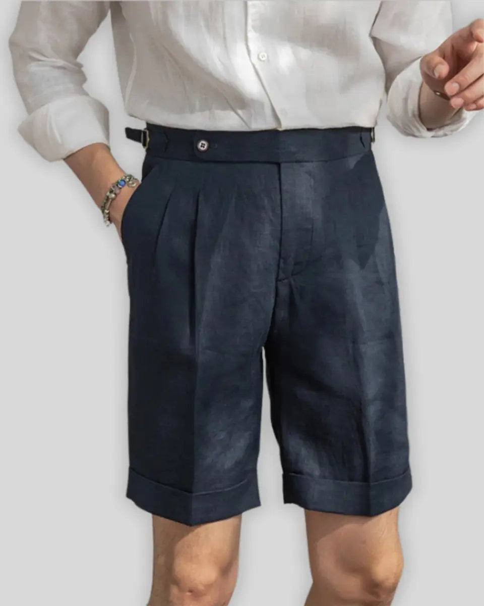 Marineblauwe Linnen Korte Broek voor Heren – Elegant, Ademend & Smart-Casual