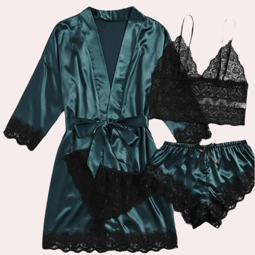 Aurora - Luxe 4-delige Satijnen Pyjamaset voor Dames