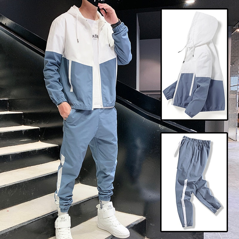Heren Trainingspak – Sportieve Tweedelige Set met Windjack en Joggingbroek T-E