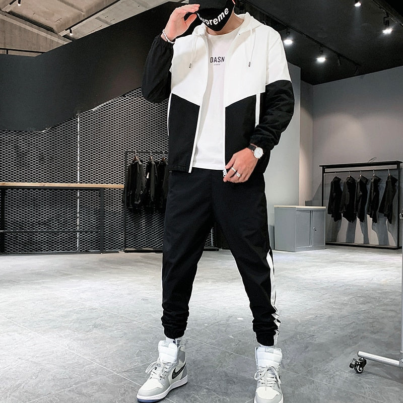 Heren Trainingspak – Sportieve Tweedelige Set met Windjack en Joggingbroek T-E