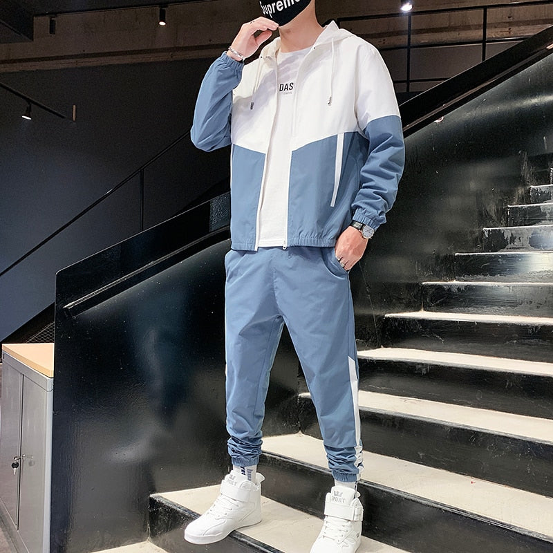 Heren Trainingspak – Sportieve Tweedelige Set met Windjack en Joggingbroek T-E