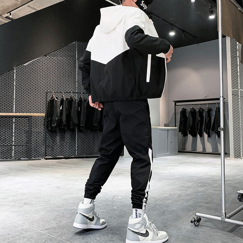 Heren Trainingspak – Sportieve Tweedelige Set met Windjack en Joggingbroek T-E