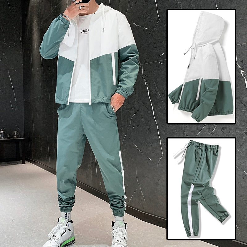 Heren Trainingspak – Sportieve Tweedelige Set met Windjack en Joggingbroek T-E