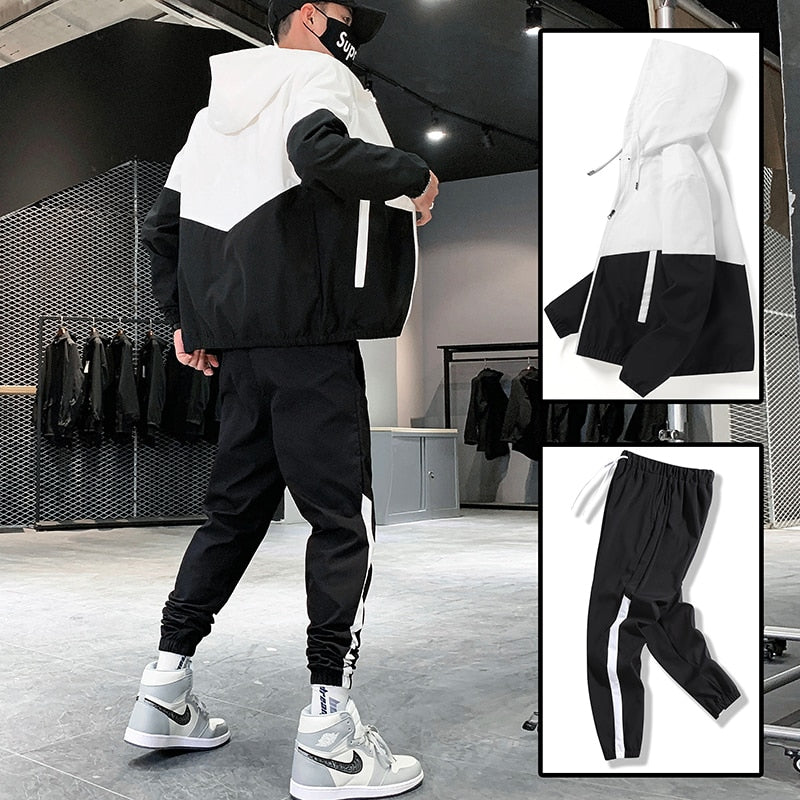 Heren Trainingspak – Sportieve Tweedelige Set met Windjack en Joggingbroek T-E