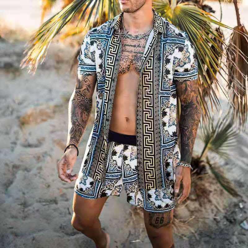 Heren Zomerset – Luxe Twee-Delige Set met Print, Korte Mouwen en Shorts