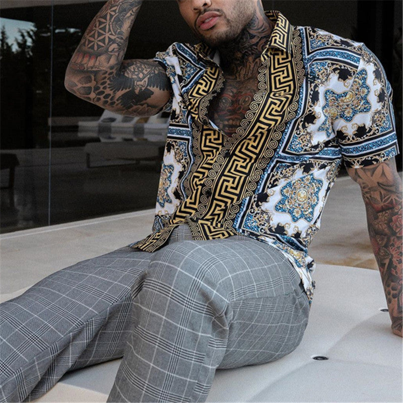 Heren Zomerset – Luxe Twee-Delige Set met Print, Korte Mouwen en Shorts