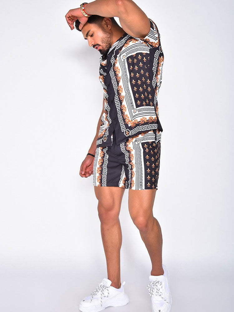 Heren Zomerset – Luxe Twee-Delige Set met Print, Korte Mouwen en Shorts