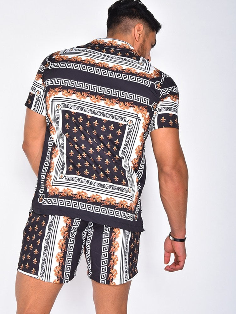 Heren Zomerset – Luxe Twee-Delige Set met Print, Korte Mouwen en Shorts