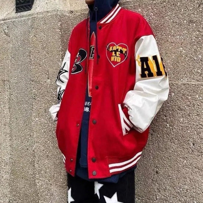 Rood Heren Varsity Jack – Sportieve Bomberjas met College Look