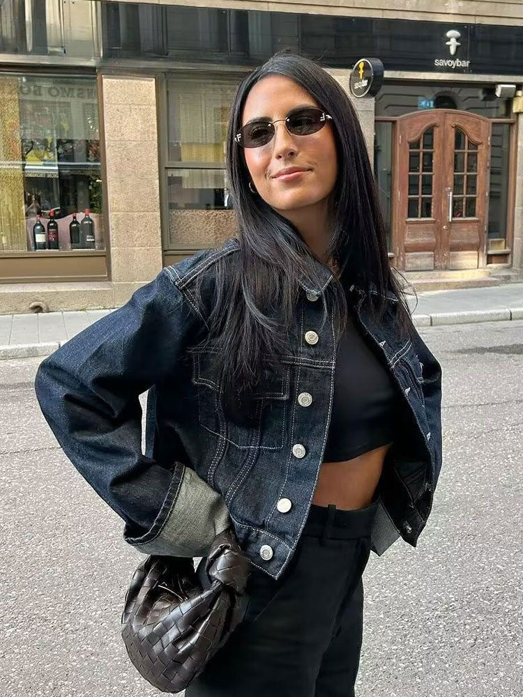 Voorjaar dames denim set – Comfortabele en stijlvolle jeans met cropped spijkerjack