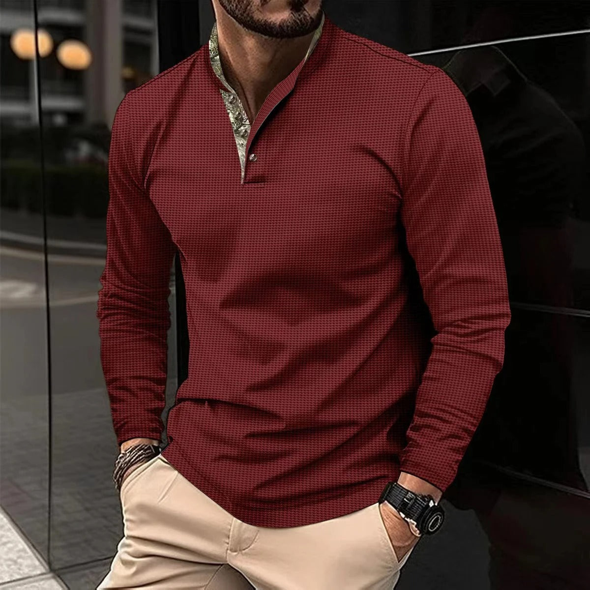 Jeff Heren Longsleeve Polo | Opstaande Kraag & Knoopsluiting