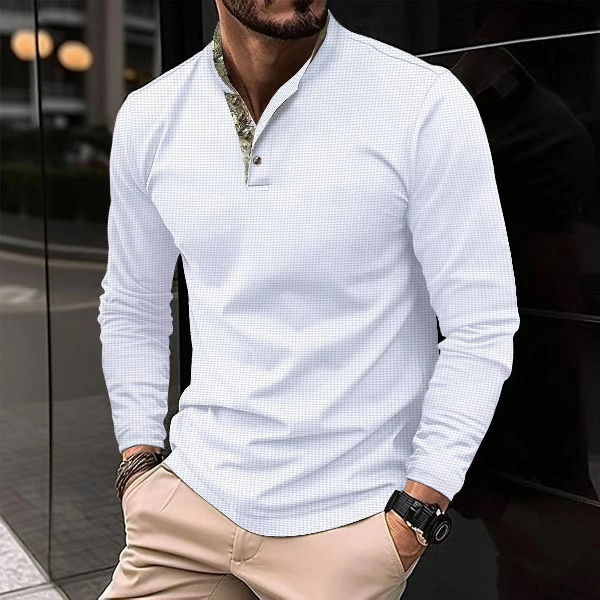 Jeff Heren Longsleeve Polo | Opstaande Kraag & Knoopsluiting