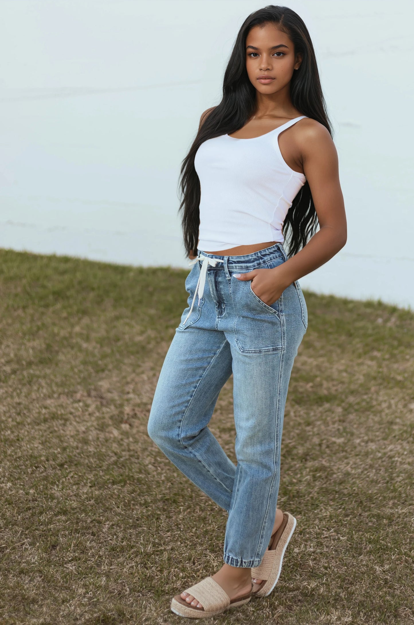 Noelle Blauwe Jeans Dames | Jogger met Trekkoord