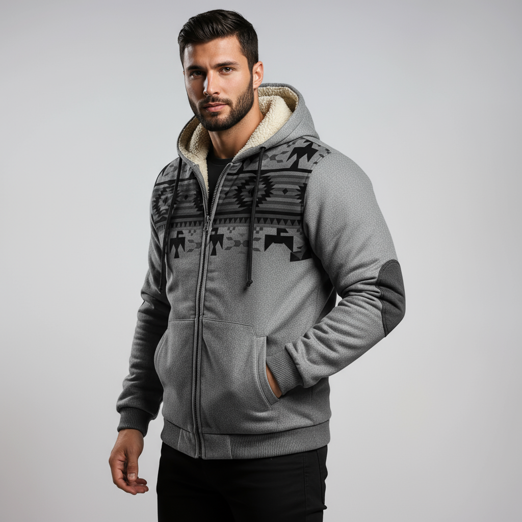 Winterjas Heren | Aztec Print & Bontvoering