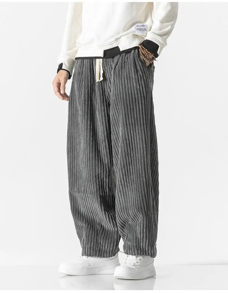Geribbelde Relaxed Fit Broek