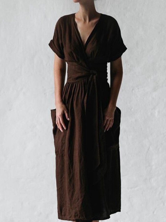 Linen Wrap Dress Women – Waist Tie & Breathable