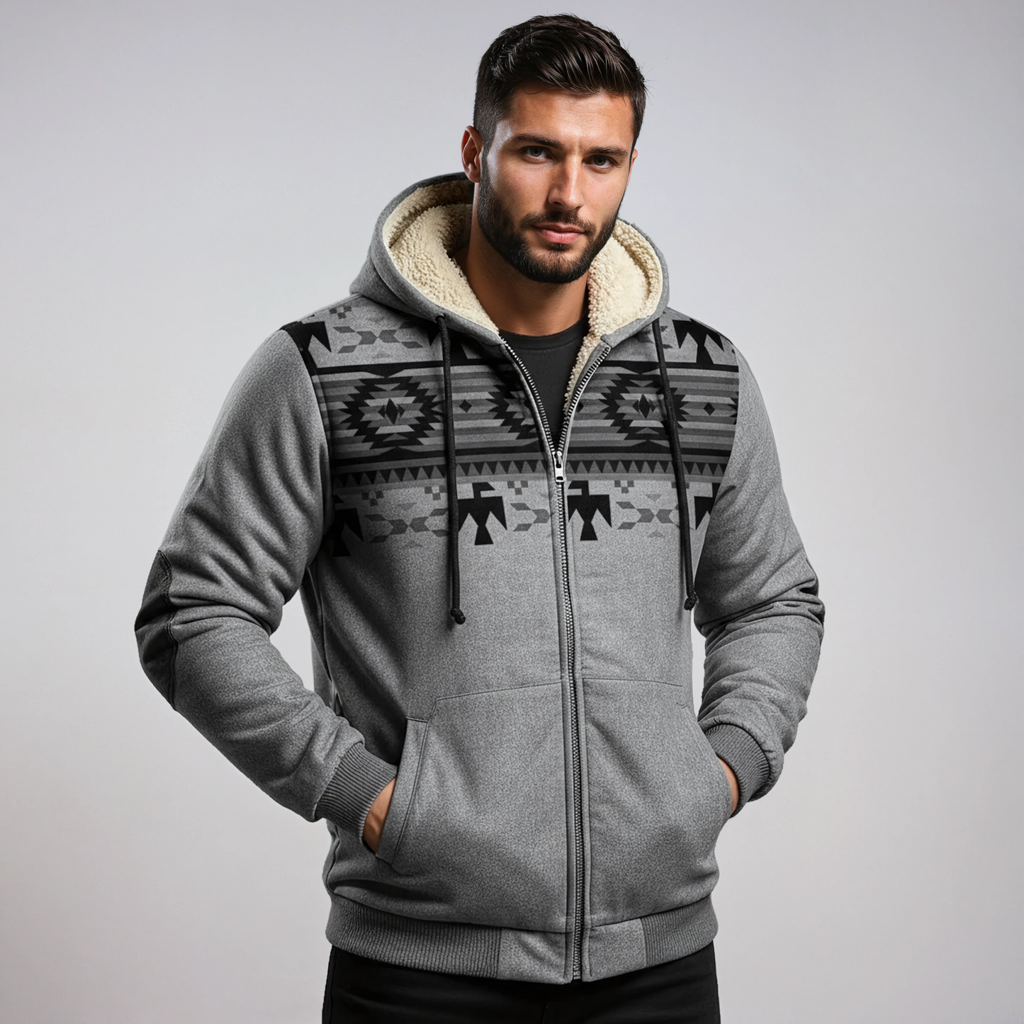Winterjas Heren | Aztec Print & Bontvoering