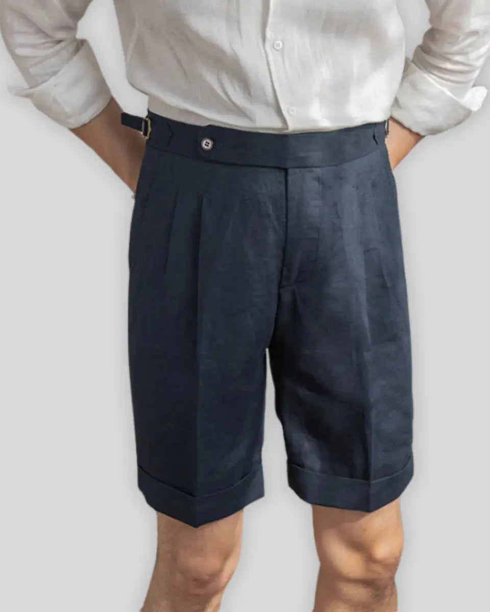 Marineblauwe Linnen Korte Broek voor Heren – Elegant, Ademend & Smart-Casual