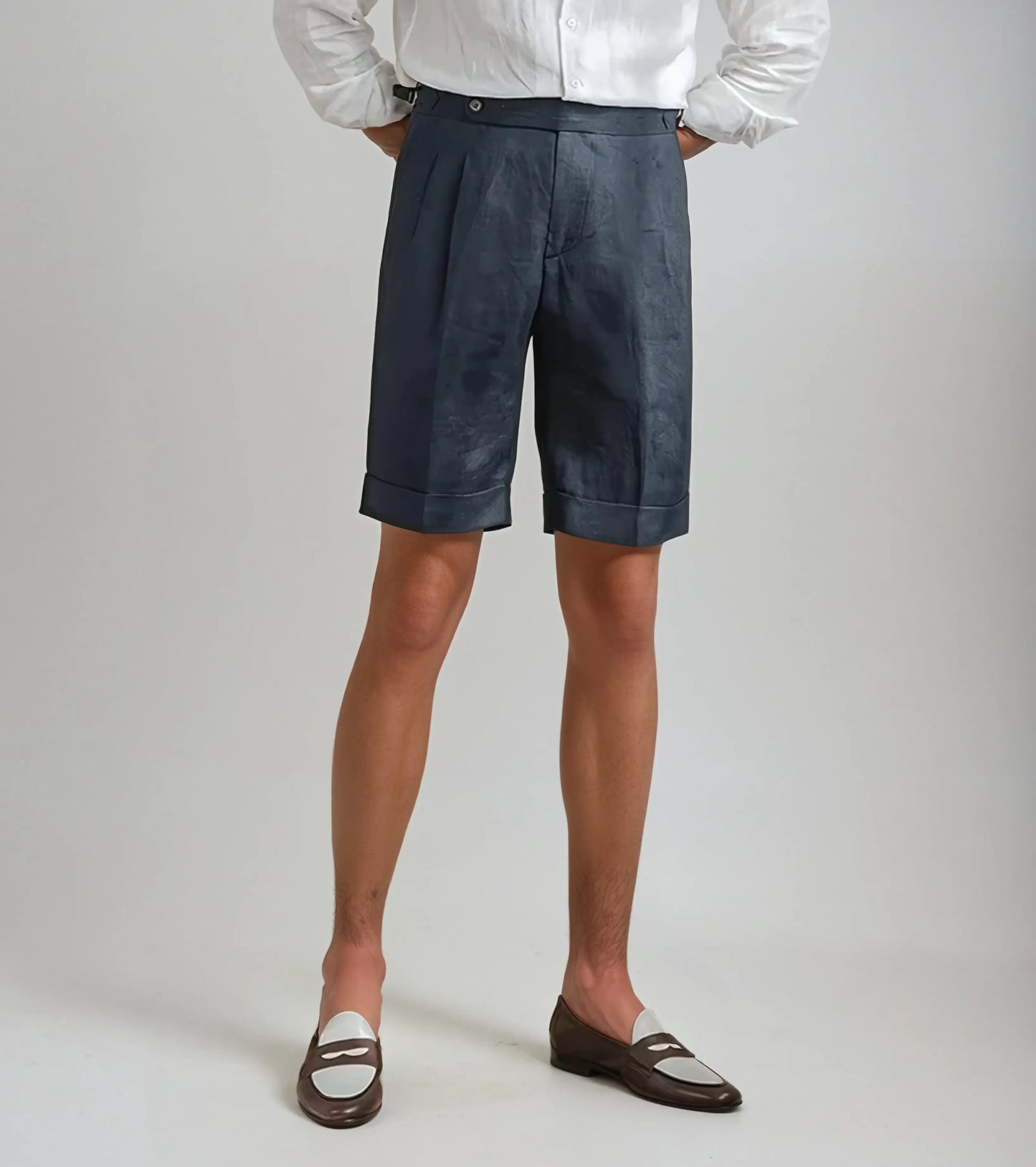Marineblauwe Linnen Korte Broek voor Heren – Elegant, Ademend & Smart-Casual
