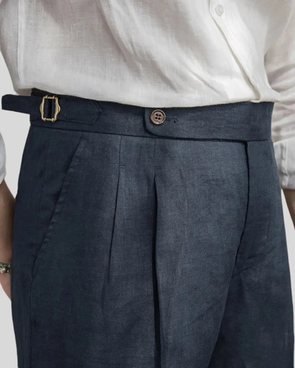 Marineblauwe Linnen Korte Broek voor Heren – Elegant, Ademend & Smart-Casual