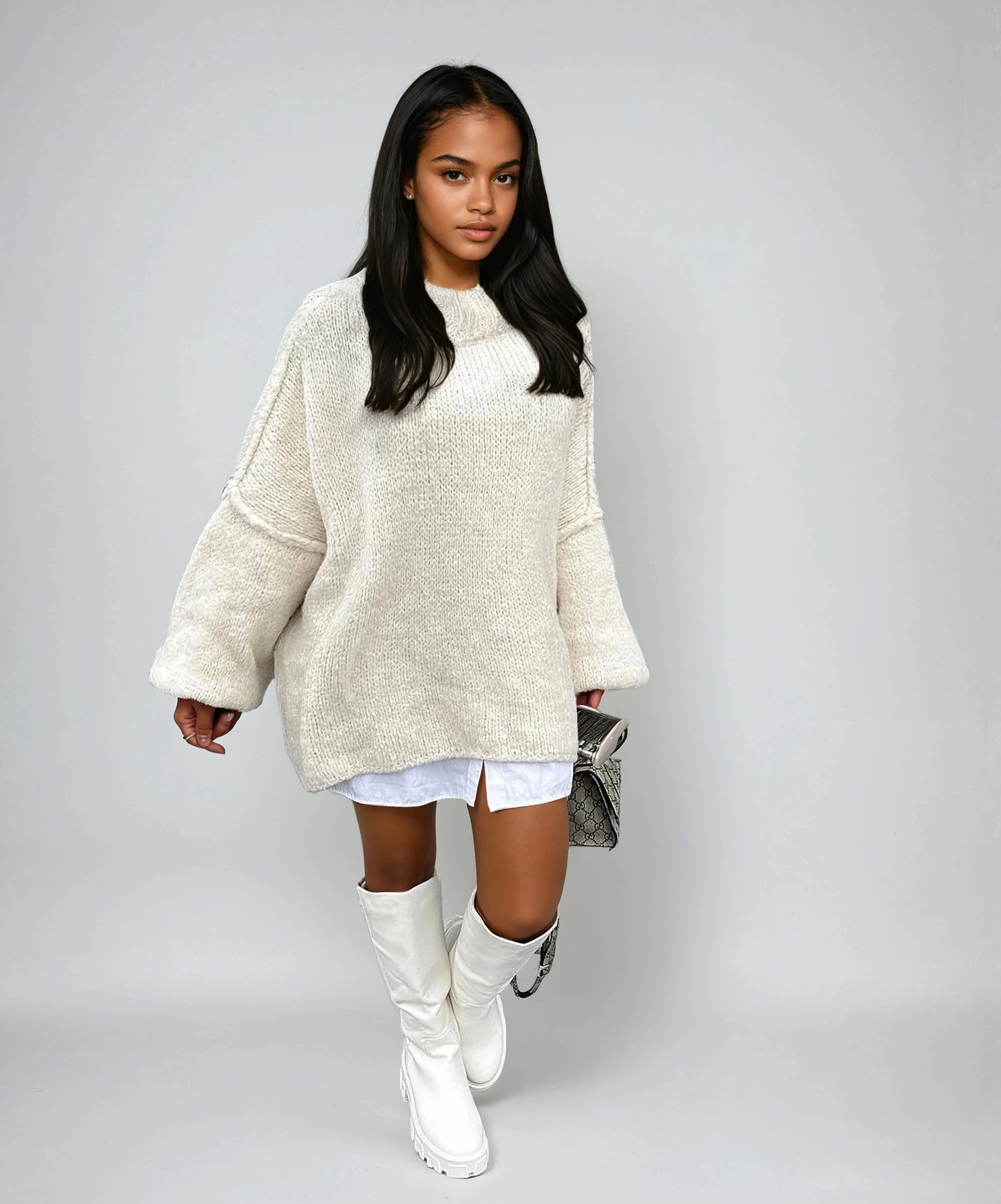 Nata – Oversized Trui Dames | Beige Pullover