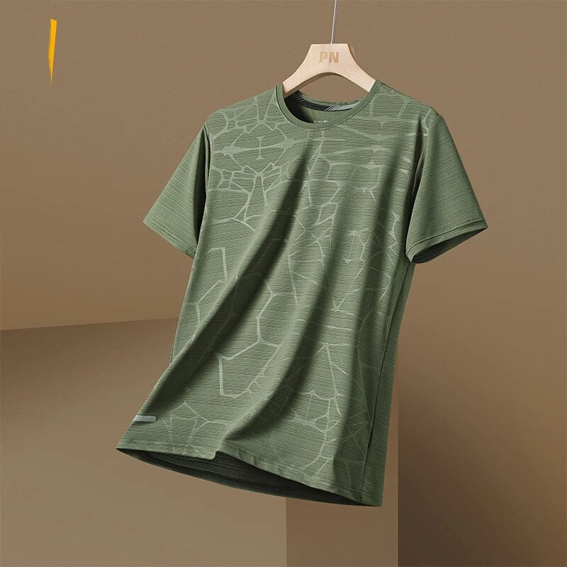 Groen Pro-Fit Sport T-shirt voor heren – Ademend, sneldrogend en lichtgewicht sportshirt met modern patroon. Perfect voor fitness, hardlopen en training. Comfortabele pasvorm en vochtafvoerend materiaal