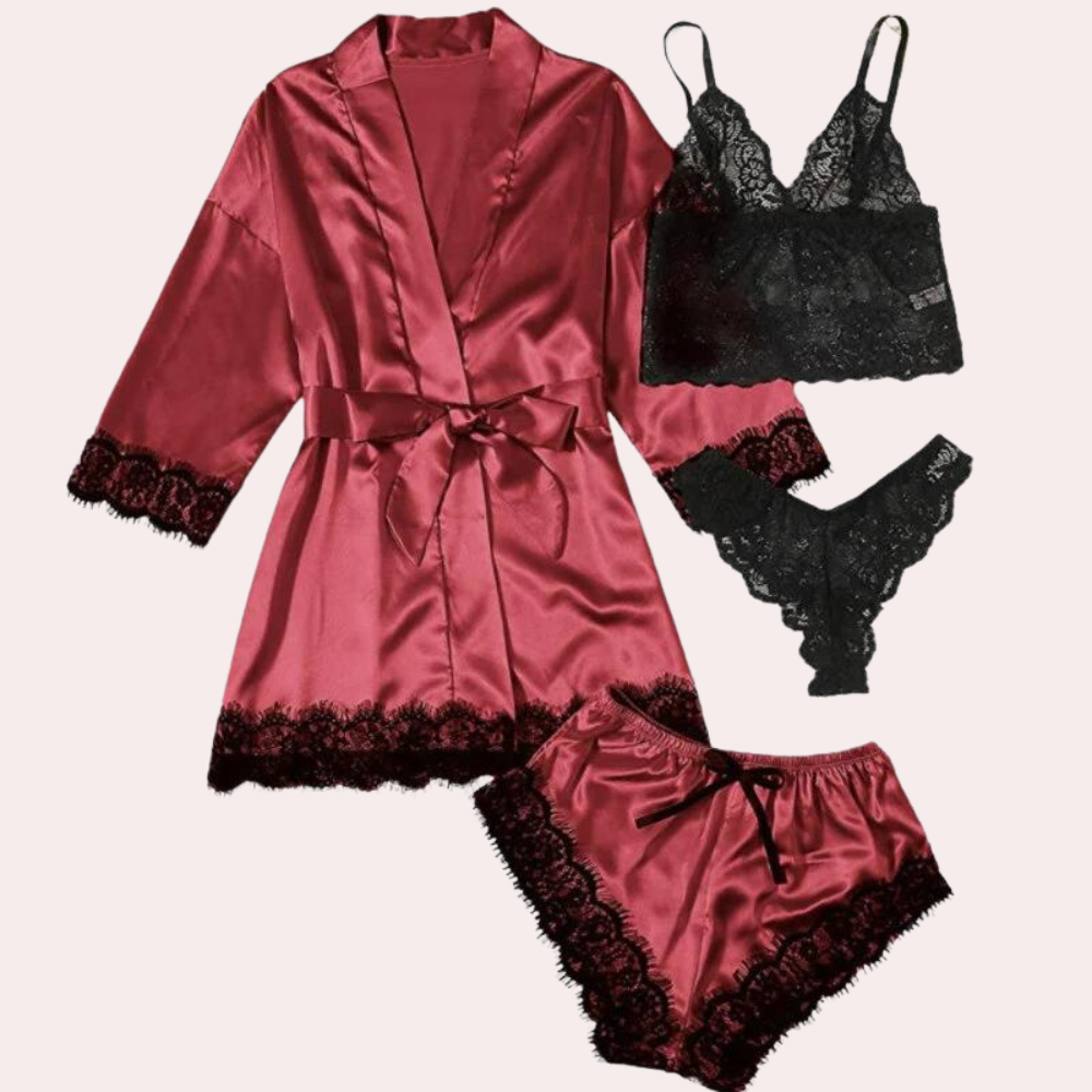 Aurora - Luxe 4-delige Satijnen Pyjamaset voor Dames