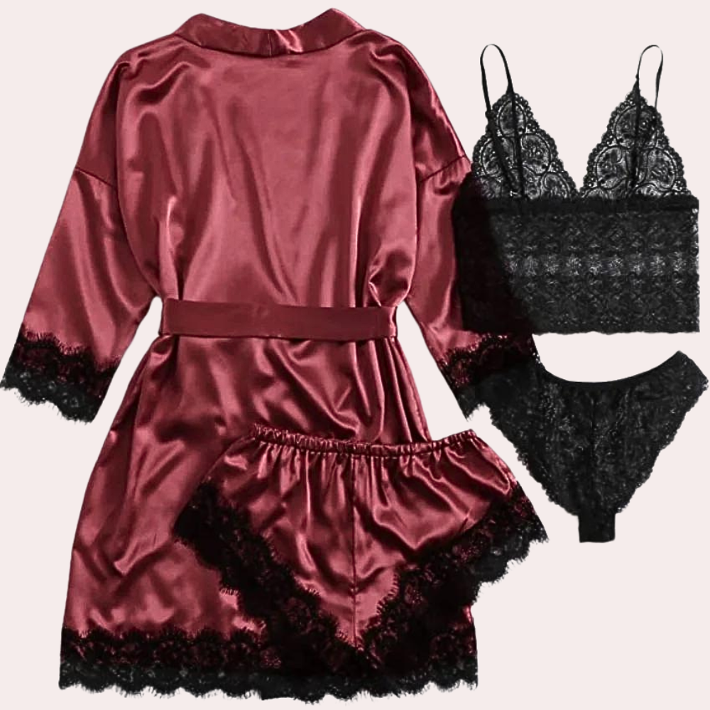 Aurora - Luxe 4-delige Satijnen Pyjamaset voor Dames