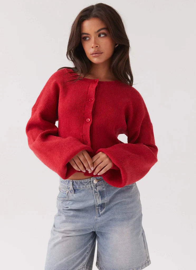 Nina - Stijlvolle Rode Cardigan